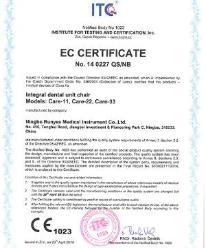 CE Certificate for dental unit Certificate No.: 14 0227 QS/NB 